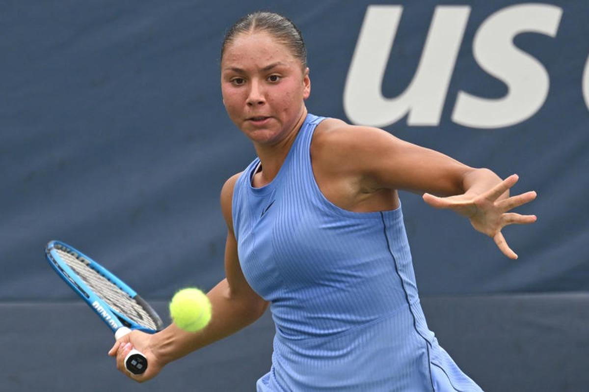 Sofia Costoulas of Belgium competes  against Katie Volynets of the United States during the Women's Qualifying Singles 1st round at the USTA Billie Jean King National Tennis Center in Flushing Meadow-Corona Park, in the Queens borough of New York, NY, August 18, 2025. (Photo by Anthony Behar/SipaUSA)
