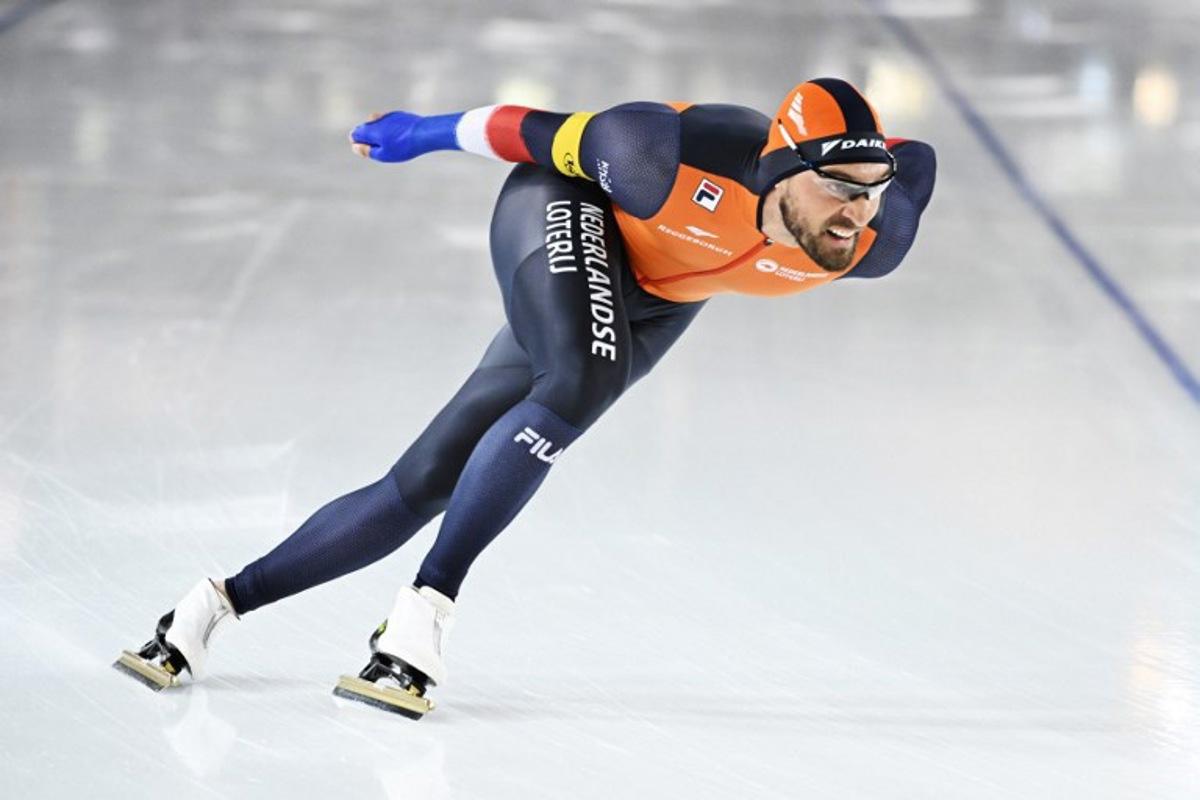 Gold medal Netherland's Kjeld Nuis competes during the 1000m Division A of the ISU World Cup Speed Skating in Var Energi Arena Sormarka in Stavanger, Norway, on December 1, 2023.   Carina Johansen / NTB / AFP