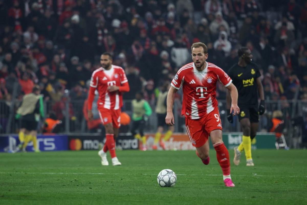 Bayern Munich's English forward #09 Harry Kane controls the ball during the UEFA Champions League football match between FC Bayern Munich (GER) and Royale Union St-Gilloise (BEL) in Munich, southern Germany, on January 21, 2026.  Karl-Josef HILDENBRAND / AFP