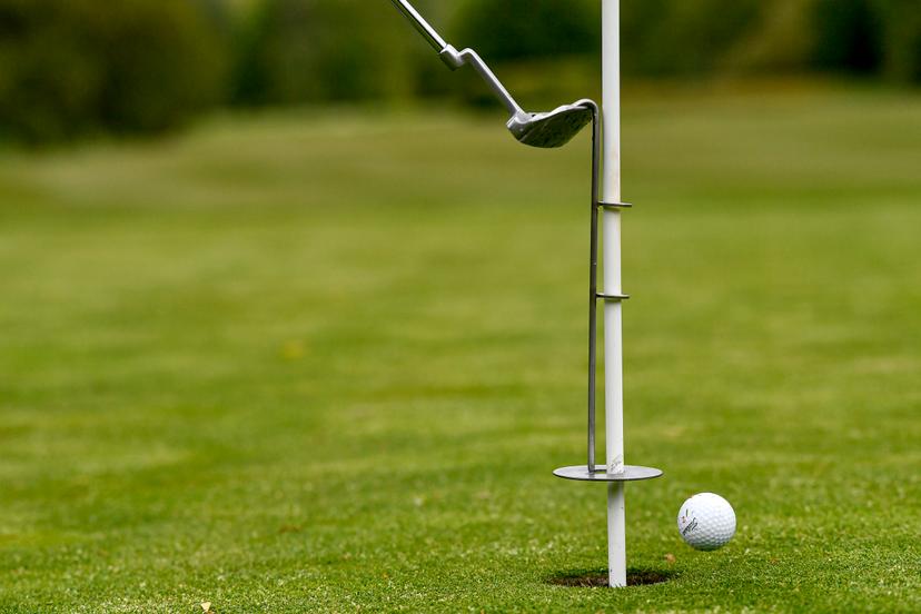 Illustration picture shows a special 'Corona Cup' to release the ball out of the hole without touching the flag during the preparations of the golf course and the special measures for the re-opening of Cleydael Golf and Country Club on Monday May 4th, Friday 01 May 2020. Golf is possible in a group (flight) of 3 persons and the clubhouse and the facilities stay closed. Belgium is in its seventh week of confinement in the ongoing corona virus crisis. The government has announced a phased plan to attempt an exit from the lockdown situation in the country, continuing to avoid the spread of Covid-19. BELGA PHOTO DIRK WAEM