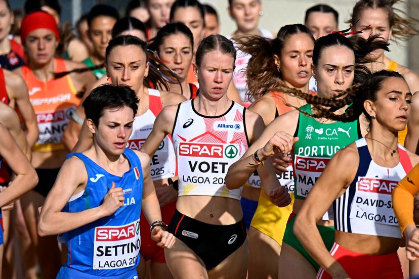 Belgian Julie Voet pictured in action during the Women U23 race at the 2025 SPAR European Cross Country Championships, in Lagoa, Portugal, Sunday 14 December 2025. BELGA PHOTO JASPER JACOBS