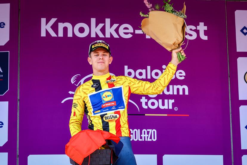 German Tim Torn Teutenberg of Lidl-Trek pictured on the podium after the first stage of the Baloise Belgium Tour cycling race, 198km from Merelbeke-Melle to Knokke-Heist, Wednesday 18 June 2025. The Baloise Belgium Tour takes place from 18 to 22 June. BELGA PHOTO DAVID PINTENS