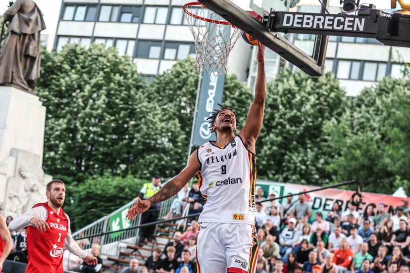 Belgian Dennis Donkor is pictured in action during a third game in the group stage between Belgium and Poland in the group D at the Olympic qualification tournament for the 2024 Olympics, in Debrecen, Hungary, Saturday 18 May 2024. BELGA PHOTO NIKOLA KRSTIC