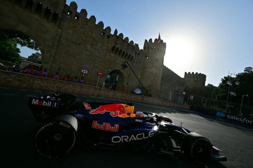 Red Bull Racing's Dutch driver Max Verstappen steers his car during the second practice session ahead of the Formula One Azerbaijan Grand Prix at the Baku City Circuit in Baku on September 24, 2026.  Andrej ISAKOVIC / AFP