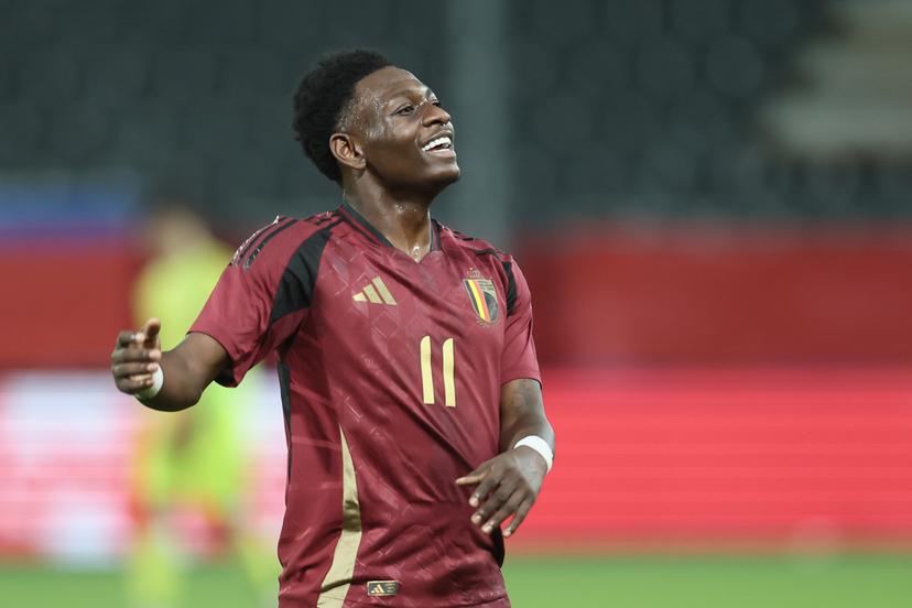 Belgium's Kazeem Olaigbe pictured during a soccer game between the U21 youth team of the Belgian national team Red Devils and the U21 of Hungary, Tuesday 15 October 2024 in Heverlee, Leuven, the last qualification match (10/10) for the 2025 UEFA European Under21 Championship. BELGA PHOTO BRUNO FAHY