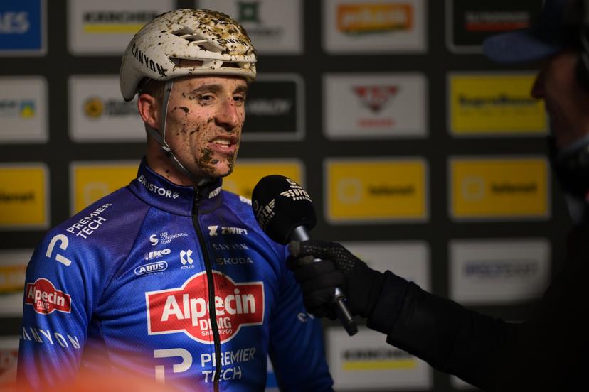 Belgian Niels Vandeputte talks to the press after winning the men elite race at the cyclocross cycling event in Gullegem on Saturday 03 January 2026,  stage 7/8 in the Superprestige cyclocross cycling competition BELGA PHOTO DAVID PINTENS