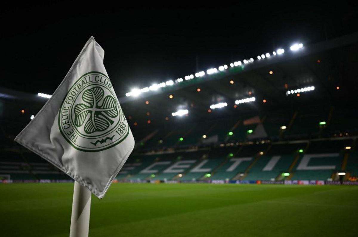The Celtic logo is pictured on a corner flag ahead of the UEFA Champions League football match between Celtic and Club Brugge at Celtic Park stadium in Glasgow, Scotland on November 27, 2024.   Paul ELLIS / AFP