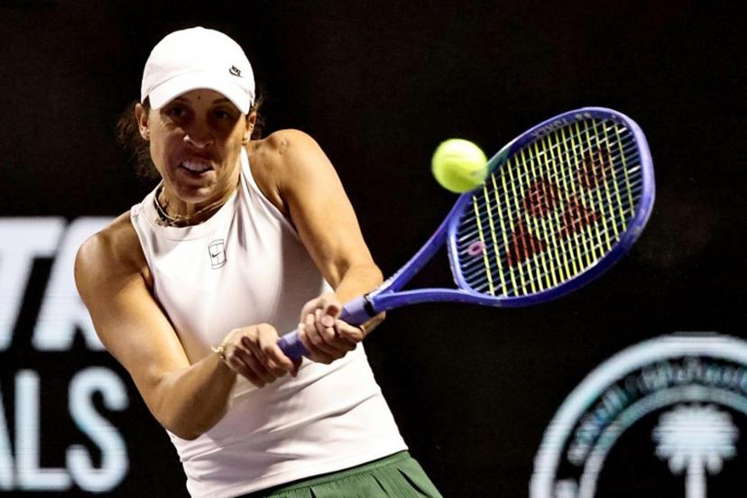 US' Madison Keys returns the ball to US' Amanda Anisimova during their tennis match at the WTA Finals in Riyadh on November 3, 2025.  Fayez NURELDINE / AFP