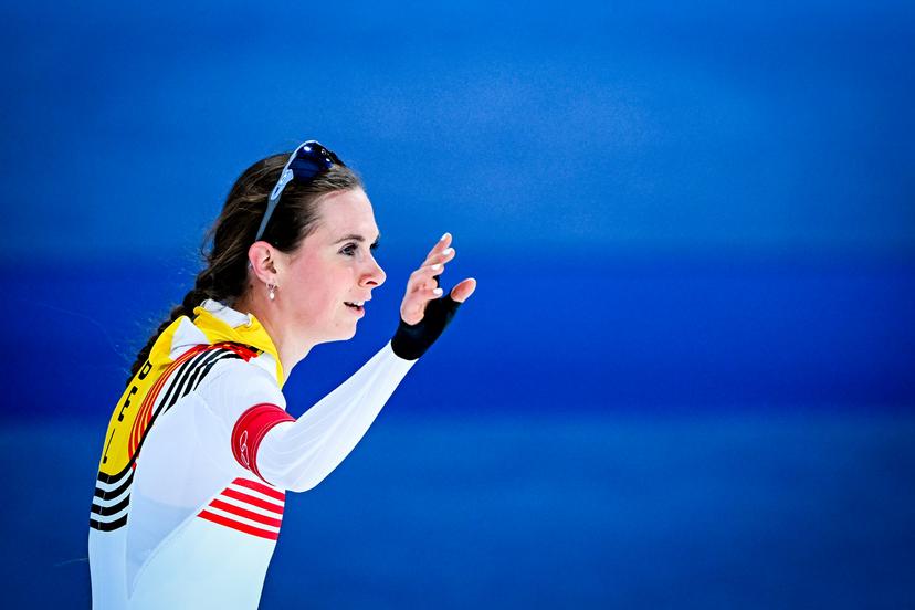 Belgian speed skater Sandrine Tas reacts after the Women's 3000m speed skating race on the first day of the Milano Cortina 2026 Olympic Winter Games, on Saturday 07 February 2026 in Milan, Italy. The XXV Winter Olympics take place from 6 to 22 February 2026 in Italy. BELGA PHOTO JASPER JACOBS