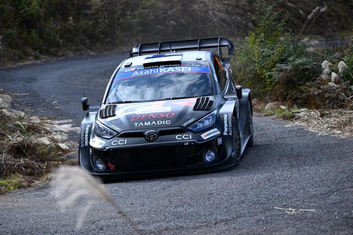 Kalle Rovanpera and his co-driver Jonne Halttiunen of Finland drive their Toyota GR Yaris Rally1 during the SS9 Ena section of the Rally Japan, the 13th round of FIA World Rally Championships, in Ena city, Gifu prefecture on November 8, 2025.  Toshifumi KITAMURA / AFP