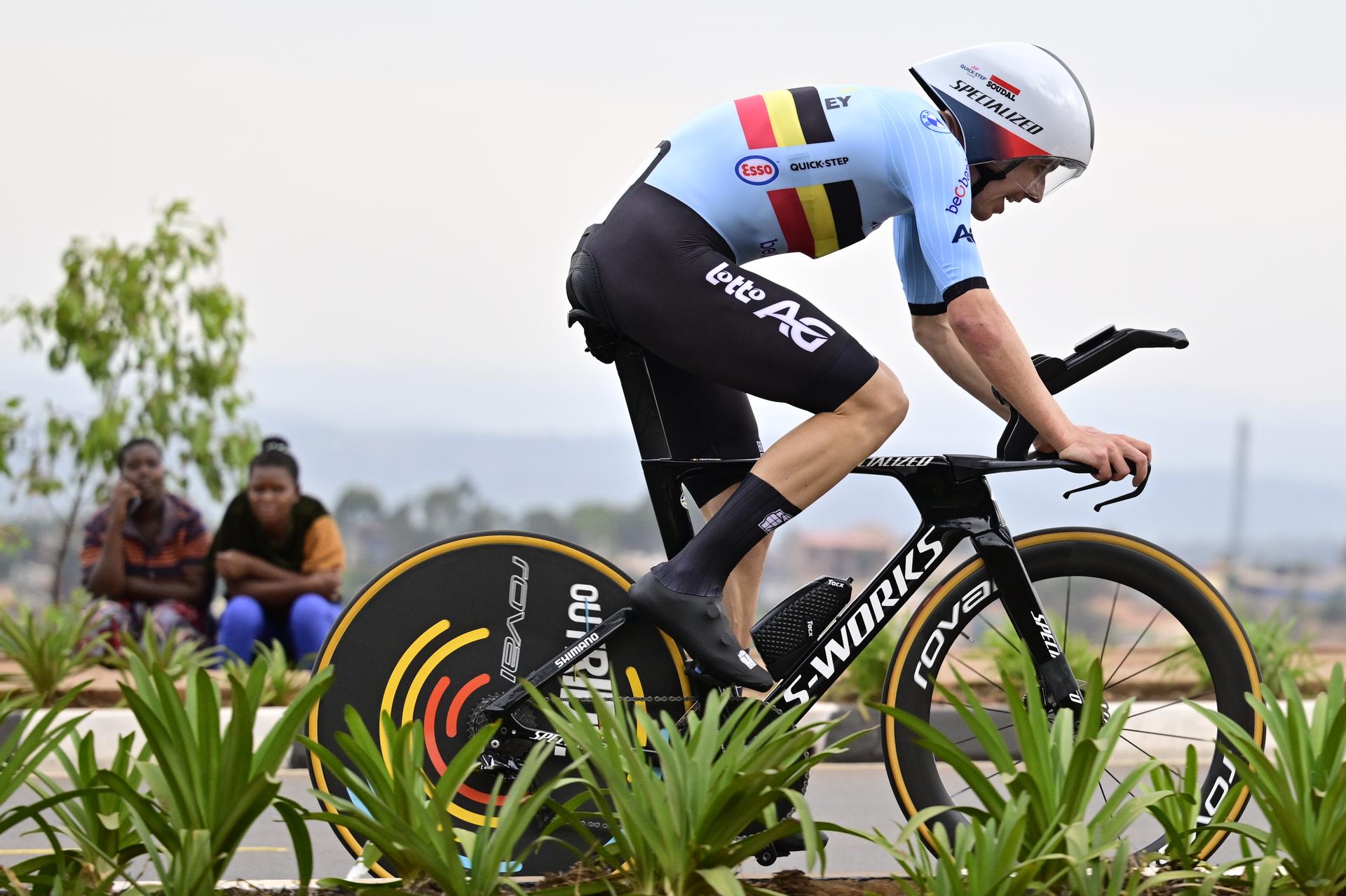 Belgian Jonathan Vervenne pictured in action during the Men U23 Individual Time Trial race (31,2km) at the cycling road world championships, in Kigali, Rwanda, Monday 22 September 2025. The 2025 UCI Road World Championships take place from 21 to 28 September in Kigali, Rwanda. BELGA PHOTO DIRK WAEM
