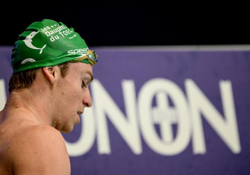 France's Leon Marchand reacts after competing in the 400-metres medley final during the French national swimming championships in Saint-Etienne, south-eastern France on June 27, 2026.  OLIVIER CHASSIGNOLE / AFP