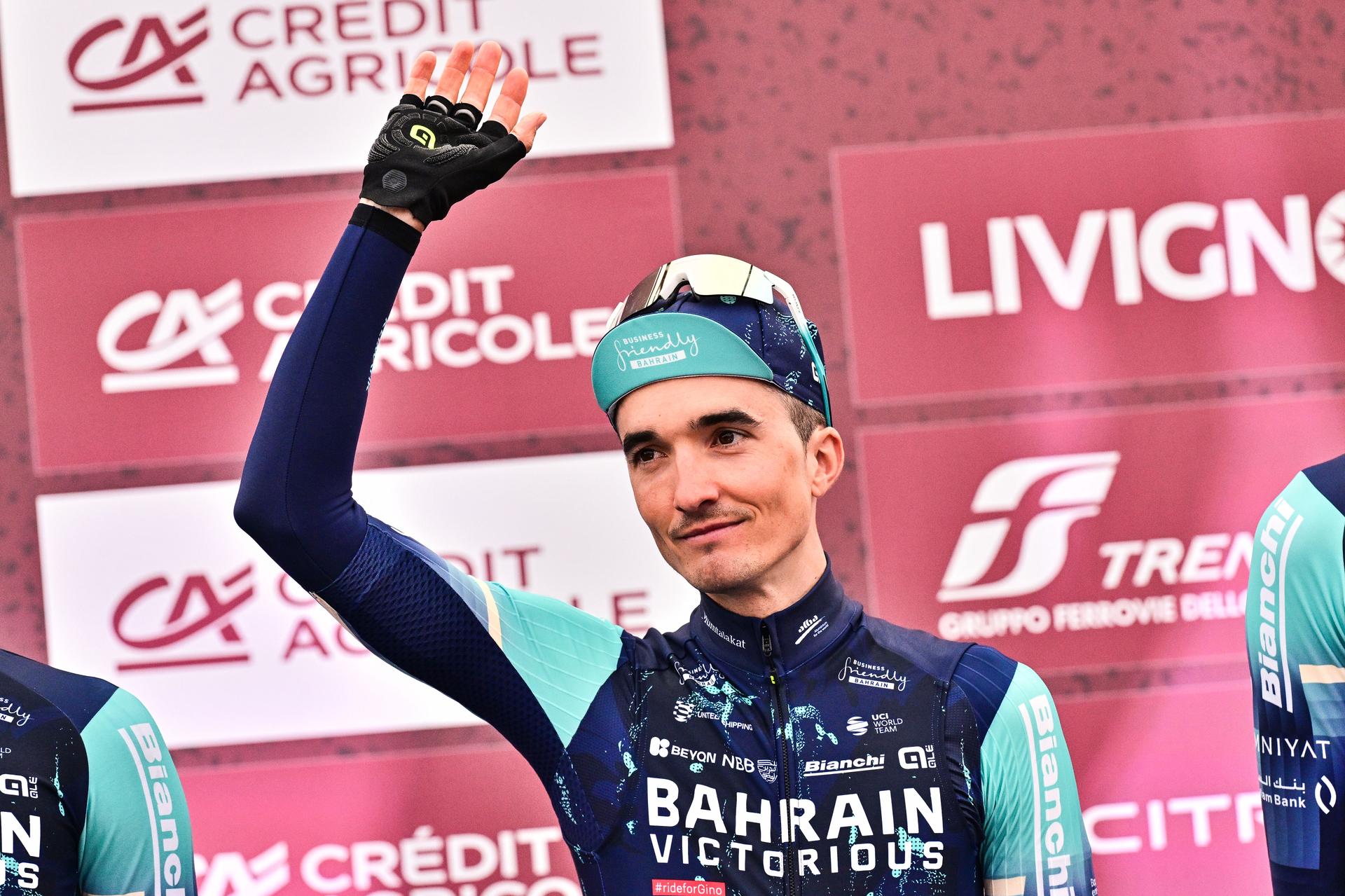 Spanish Pello Bilbao of Bahrain - Victorious pictured during the team presentations ahead of the 'Strade Bianche' one day cycling race from and to Siena, Italy, Friday 06 March 2026. BELGA PHOTO DIRK WAEM