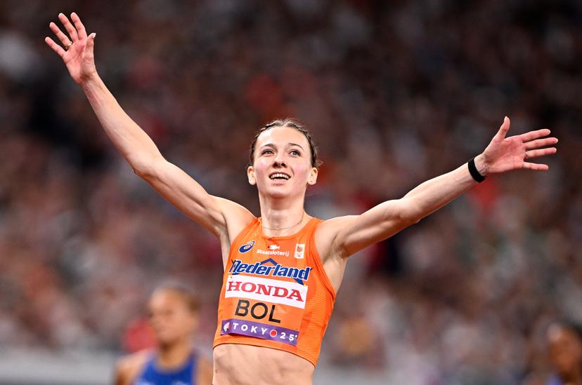 Dutch Femke Bol celebrates after winning the finals of the 400m Hurdles women, at the World Athletics Championships in Tokyo, Japan, on Friday 19 September 2025. The outdoor Worlds are taking place from 13 to 21 September. BELGA PHOTO JASPER JACOBS