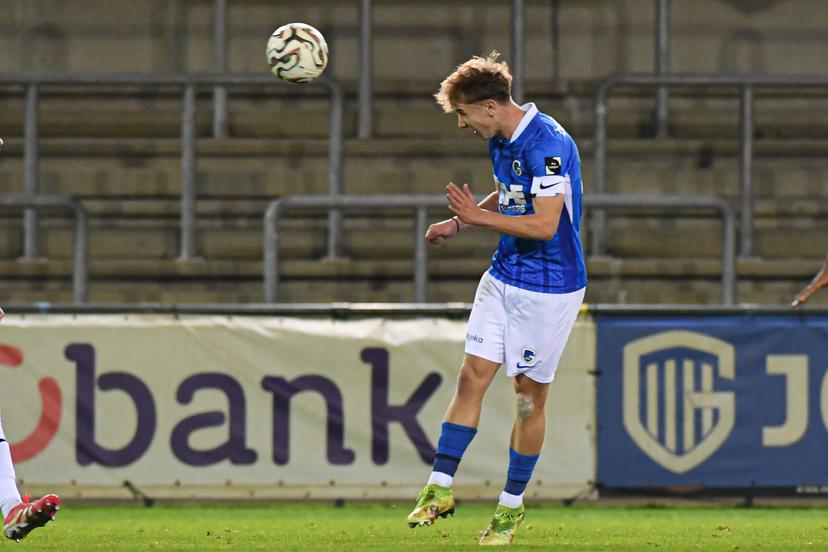Jong Genk's Michiel Cauwel pictured in action during a soccer game between Jong Genk and RSCA Futures, Tuesday 09 December 2025 in Geel, on day 13 of the 2025-2026 'Challenger Pro League' 1B second division of the Belgian championship. BELGA PHOTO JILL DELSAUX
