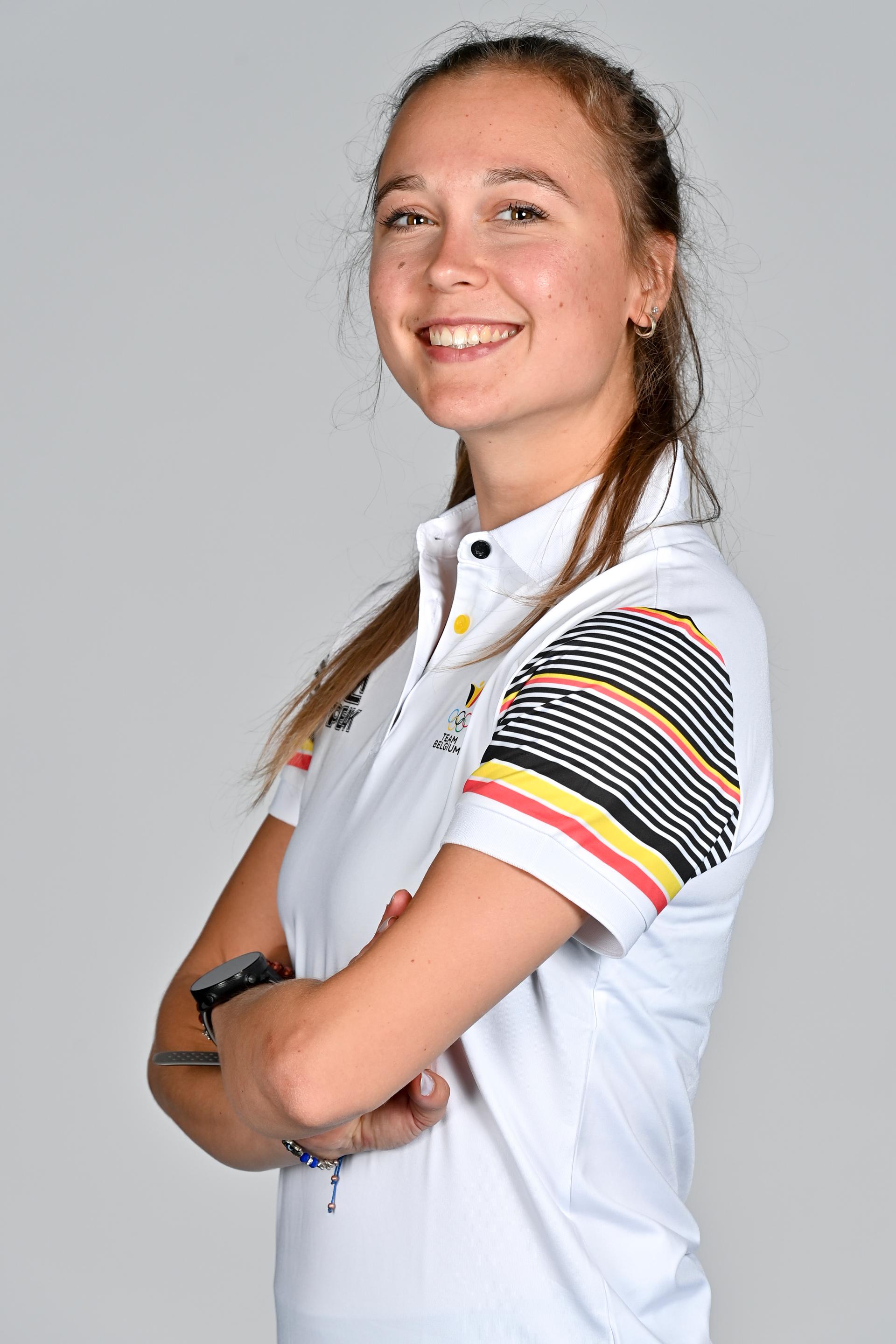 Tinne Gilis poses for the photographer at a photoshoot for the Belgian Olympic Committee BOIC - COIB ahead of the The World Games 2022 sports event, Monday 20 June 2022 in Deurne, Antwerp. BELGA PHOTO DIRK WAEM