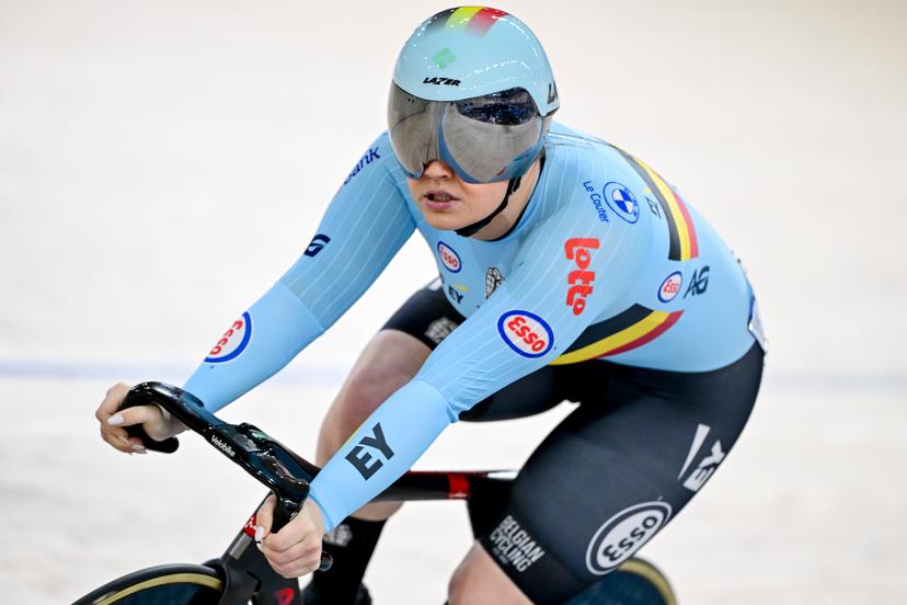 Nicky Degrendele pictured in action during the women's Sprint qualifications on the second day of the 2026 UEC Track Elite European Championships, in Konya, Turkey, Monday 02 February 2026. The European Championships take place from 01 to 05 February 2026. BELGA PHOTO DIRK WAEM