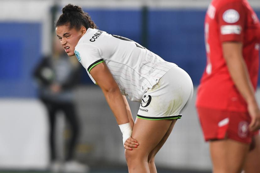OHL Women's Jada Conijnenberg looks dejected during a soccer match between Oud-Heverlee Leuven Women and Dutch FC Twente Vrouwen, Wednesday 15 October 2025 in Leuven, the second game in the league phase of the UEFA Women's Champions League competition. BELGA PHOTO JILL DELSAUX