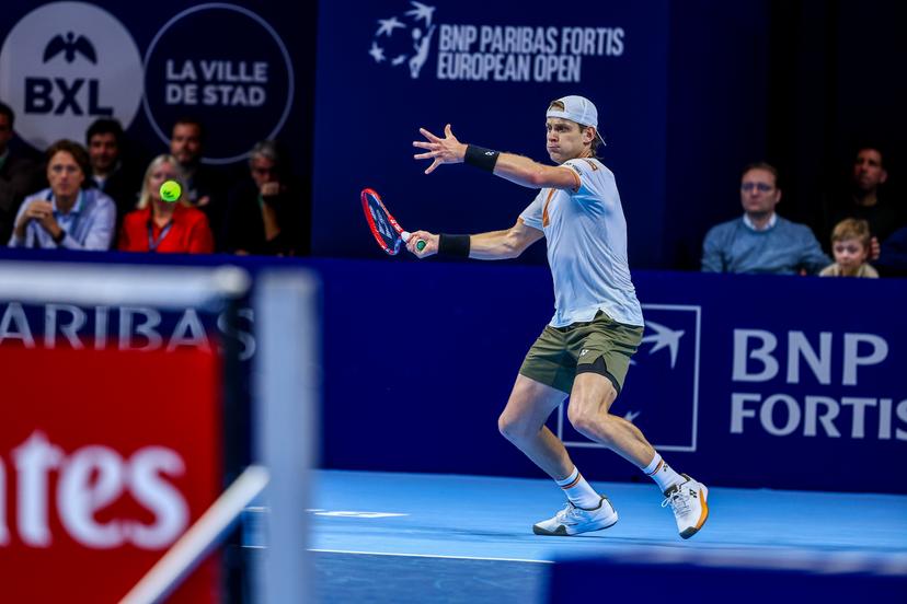 Belgian Zizou Bergs pictured in action during the European Open ATP tennis tournament in Brussels, on Tuesday 14 October 2025. This year's edition of the tournament is taking place from 12 to 19 October 2025. BELGA PHOTO JASPER JACOBS