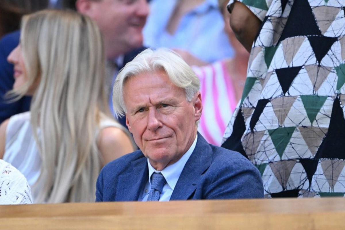Sweden's former tennis player Bjorn Borg sits in the Royal Box, on Centre Court, during the women's singles semi-final tennis match between US player Amanda Anisimova and Belarus's Aryna Sabalenka on the eleventh day of the 2025 Wimbledon Championships at The All England Lawn Tennis and Croquet Club in Wimbledon, southwest London, on July 10, 2025.  Kirill KUDRYAVTSEV / AFP