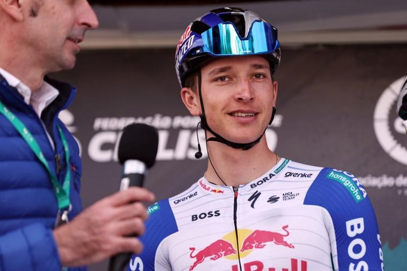 UCI WorldTeam Red Bull-Bora-Hansgrohe German cyclist Florian Lipowitz is pictured during the team presentation, ahead of the first stage of the 52nd edition of the Volta ao Algarve, a 183.5 km race between Vila Real de Santo Antonio and Tavira on February 18, 2026.  João Matos / AFP