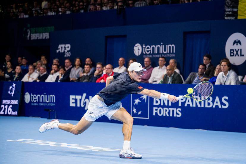 Belgian Raphael Collignon pictured in action during the European Open ATP tennis tournament in Brussels, on Saturday 18 October 2025. This year's edition of the tournament is taking place from 12 to 19 October 2025. BELGA PHOTO JASPER JACOBS