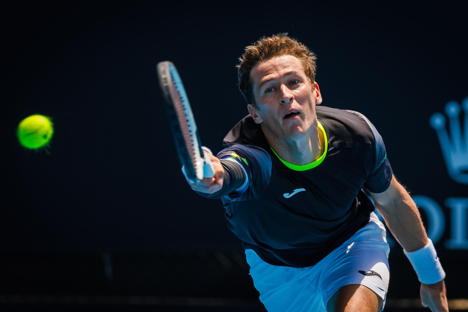 Belgian Kimmer Coppejans pictured during a men's qualifying singles first round game between Belgian Coppejans and French Martineau, at the 'Australian Open' Grand Slam tennis tournament, Tuesday 07 January 2025 in Melbourne Park, Melbourne, Australia. The 2024 edition of the Australian Grand Slam takes place from January 14th to January 28th. Coppejans won 2-6, 7-6, 6-1. BELGA PHOTO PATRICK HAMILTON