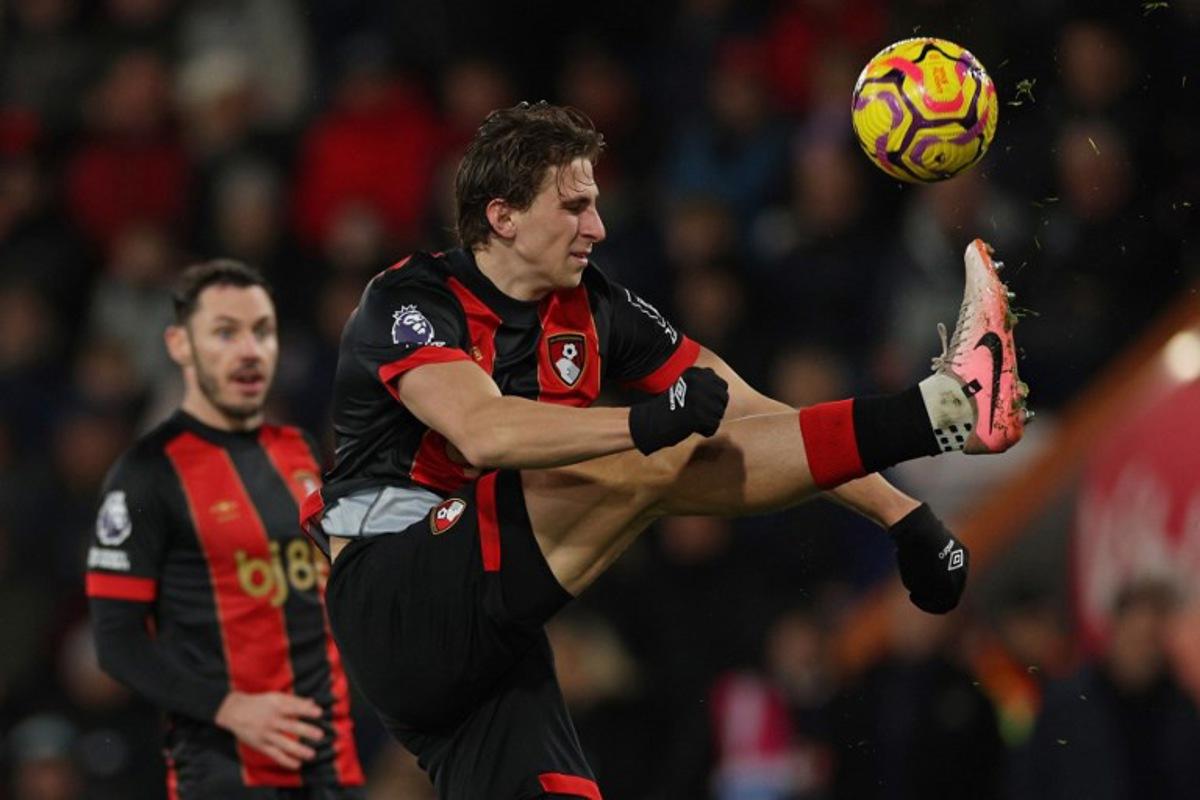 Bournemouth's Ukrainian defender #27 Illia Zabarnyi controls the ball during the English Premier League football match between Bournemouth and West Ham United at the Vitality Stadium in Bournemouth, southern England on December 16, 2024.  Adrian Dennis / AFP
