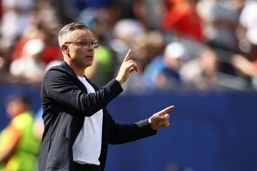 Morocco's head coach Mohamed Ouahbi gestures during the 2026 World Cup football tournament quarter-final match between France and Morocco at Boston Stadium in Foxborough on July 9, 2026.   CHARLY TRIBALLEAU / AFP