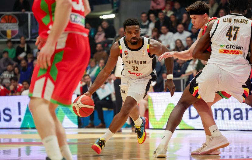 Belgium's Retin Obasohan fights for the ball during a basketball match between Belgian national team Belgian Lions and Hungary, Monday 01 December 2025 in Mons, qualifier 2/6 for the men's 2027 FIBA World Championships. BELGA PHOTO VIRGINIE LEFOUR