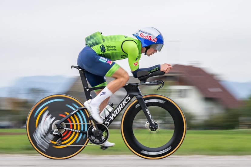 Slovenian Primoz Roglic of Red Bull-BORA-hansgrohe is pictured in action during a training session at the cycling UEC Road European Championships, in Ljubljana, Slovenia Monday 5 October 2026. The UEC Road European Championships are taking place from 02 to 07 October in Ljubljana, Slovenia. BELGA PHOTO DAVID PINTENS
