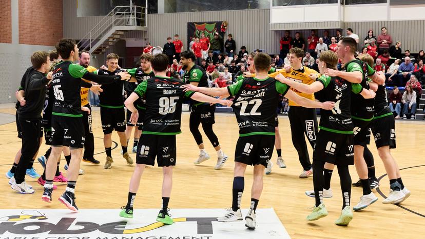 ATTENTION EDITORS - HAND OUT PICTURES - EDITORIAL USE WITH STORY ON HANDBALL ONLY - MANDATORY CREDIT ALAIN DECAMPS  Hand out pictures released by Alain Decamps shows Hubo Handbal players celebrate after a handball game between Biobest Sasja HC and Hubo Handbal, a semi final game in the Belgian handball cup competition, on Saturday 01 February 2025 in Antwerp.  HAND OUT - ALAIN DECAMPS
