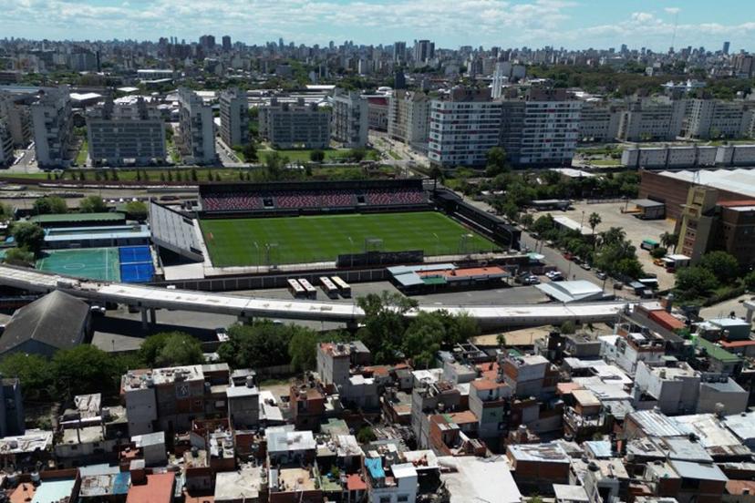 Aerial view of the Claudio 'Chiqui' Tapia Stadium, home of the Club Atletico Barracas Central football team, taken in Buenos Aires on October 31, 2025. Barracas Central has grown exponentially from Argentina's fourth football division to the top of the first division, but its rise has been marred by suspicions that it has been favored by the power of Claudio 'Chiqui' Tapia, president of the Argentine Football Association (AFA). Luis ROBAYO / AFP