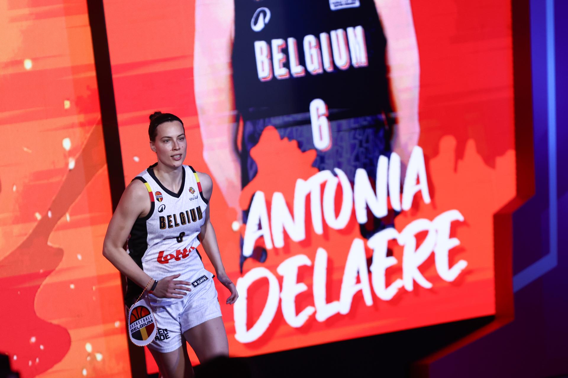 Belgium's Antonia Delaere pictured at the start of a basket game between Belgium's national team Belgian Cats and Czech Republic, in Wuhan, China, on Tuesday 17 March 2026, the fifth game (out of 5) of the qualifications phase for the World Cup Basket tournament. BELGA PHOTO NIKOLA KRSTIC