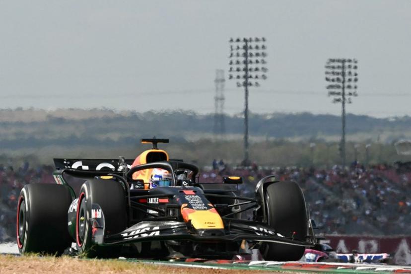 Red Bull Racing's Dutch driver Max Verstappen races during the practice session for the United States Formula One Grand Prix at the Circuit of the Americas in Austin, Texas, on October 17, 2025.  RONALDO SCHEMIDT / AFP