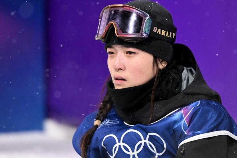 South Korea's Choi Gaon reacts in the snowboard women's halfpipe final run 3 during the Milano Cortina 2026 Winter Olympic Games at Livigno Snow Park, in Livigno (Valtellina), on February 12, 2026.  Kirill KUDRYAVTSEV / AFP