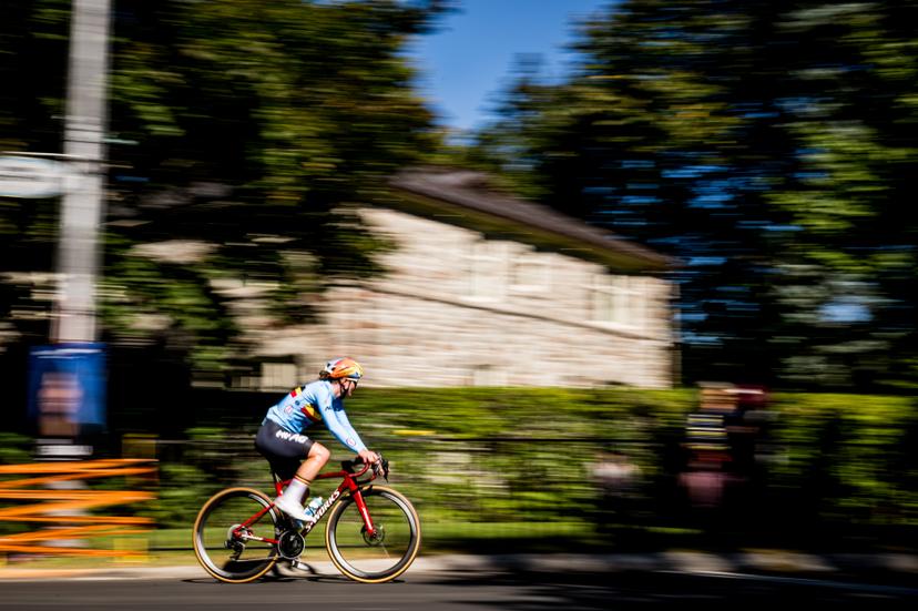 Belgian Lotte Kopecky pictured in action during a training before the cycling World Championship, in Montreal, Canada, Wednesday 23 September 2026. The UCI road world championships are taking place from 20 to 27 September, in Montreal, Canada. BELGA PHOTO JASPER JACOBS