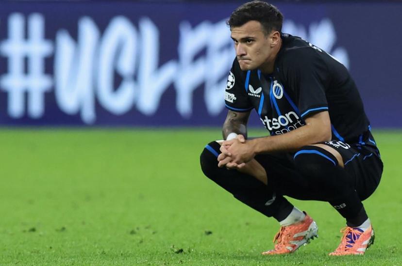 Club Brugge's Serbian midfielder #25 Aleksandar Stankovic reacts at the end of the UEFA Champions League football match between FC Bayern Munich and Club Brugge in Munich, southern Germany on October 22, 2025. Bayern Munich won the match 4-0. Alexandra BEIER / AFP