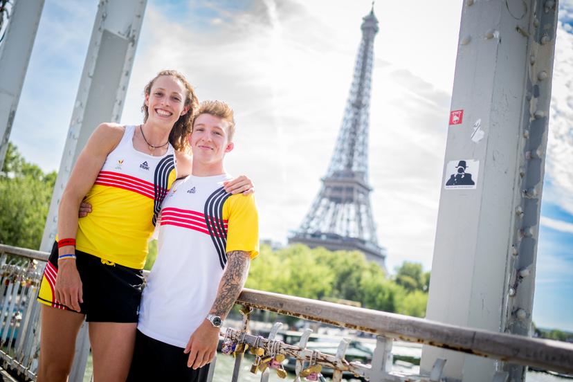 Belgian athlete Noor Vidts and Belgian judoka Jorre Verstraeten pose for the photographer on Sunday 11 August 2024 in Paris, France, after Vidts won the bronze medal at the women's heptathlon athletics competition at the Paris 2024 Olympic Games. The Games of the XXXIII Olympiad are taking place in Paris from 26 July to 11 August. The Belgian delegation counts 165 athletes competing in 21 sports. BELGA PHOTO JASPER JACOBS