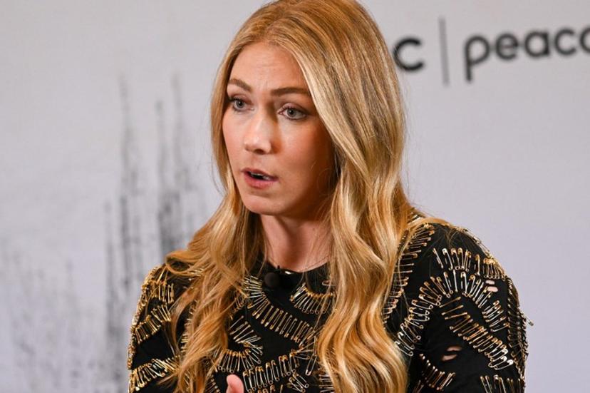 US skier Mikaela Shiffrin speaks during an interview at an NBC Universal Team USA filming event ahead of the 2026 Winter Olympics on a sound stage at the Sunset Glenoaks studios in Los Angeles, California on May 21, 2025.  Patrick T. Fallon / AFP