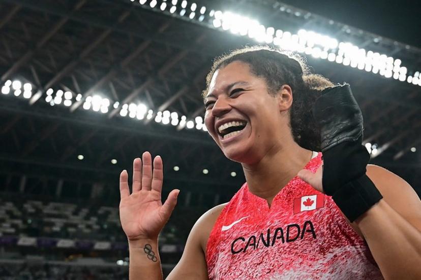 Gold medallist Canada's athlete Camryn Rogers celebrates after the women's hammer throw final during the World Athletics Championships in Tokyo on September 15, 2025.  Ben STANSALL / AFP