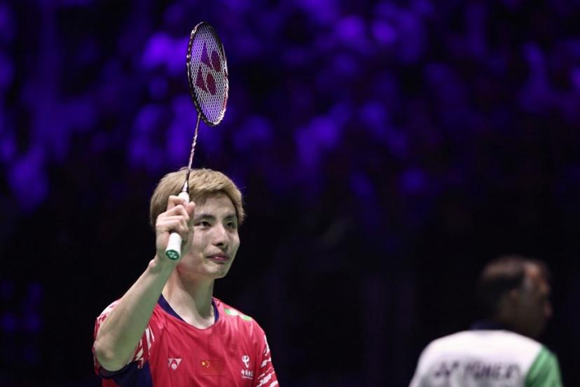 China's Shi Yu Qi celebrates after beating Canada's Victor Lai in the men's semi-final match at the Badminton BWF World Championships at the Adidas Arena in Paris, on August 30, 2025.  Thibaud MORITZ / AFP