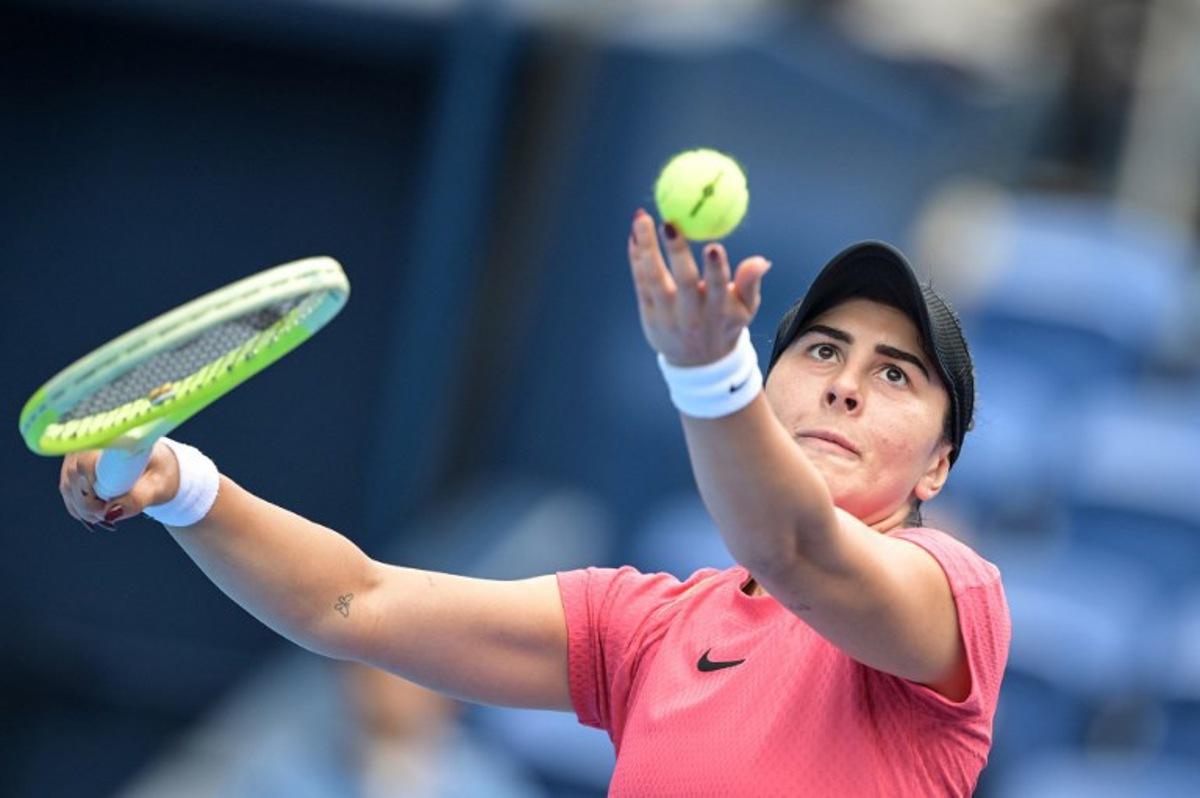 Canada's Bianca Andreescu serves against Britain's Katie Boulter during their women's singles quarter-final match on day five of the Pan Pacific Open tennis tournament in Tokyo on October 25, 2024.  Richard A. Brooks / AFP