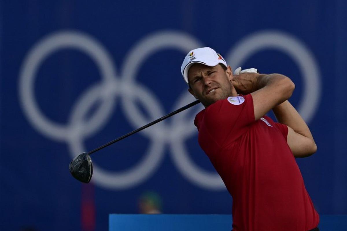 Belgium's Thomas Detry tees off in round 2 of the men's golf individual stroke play of the Paris 2024 Olympic Games at Le Golf National in Guyancourt, south-west of Paris on August 2, 2024.   John MACDOUGALL / AFP