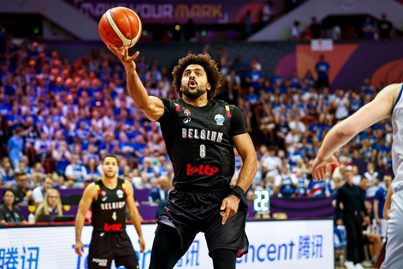 Belgium's Jean-Marc Mwema pictured in action during a basketball match between Belgium's national team Belgian Lions and Iceland, Saturday 30 August 2025 in Katowice, Poland, the second game of the group stage of the Eurobasket 2025 European championships. BELGA PHOTO TOMASZ SOKOLOWSKI *** BELGIUM ONLY ***