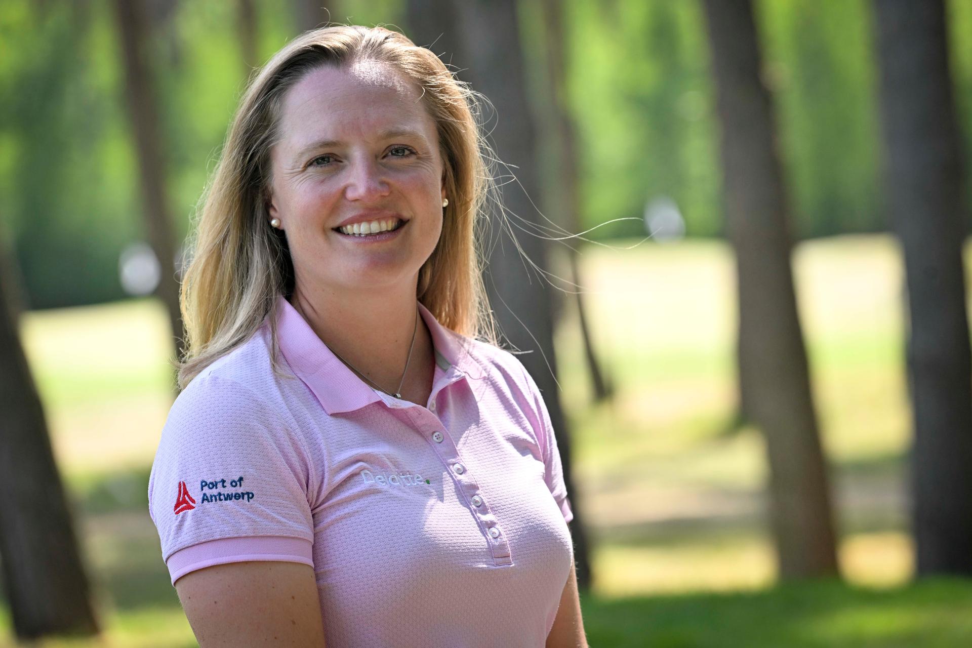Manon De Roey pictured during a press conference in the marge of the fourth and final round of the Soudal Open golf tournament, in Schilde, Sunday 15 May 2022. The Soudal Open, a tournament of the DP World Tour, takes place in Belgium from 12 to 15 May. BELGA PHOTO DIRK WAEM