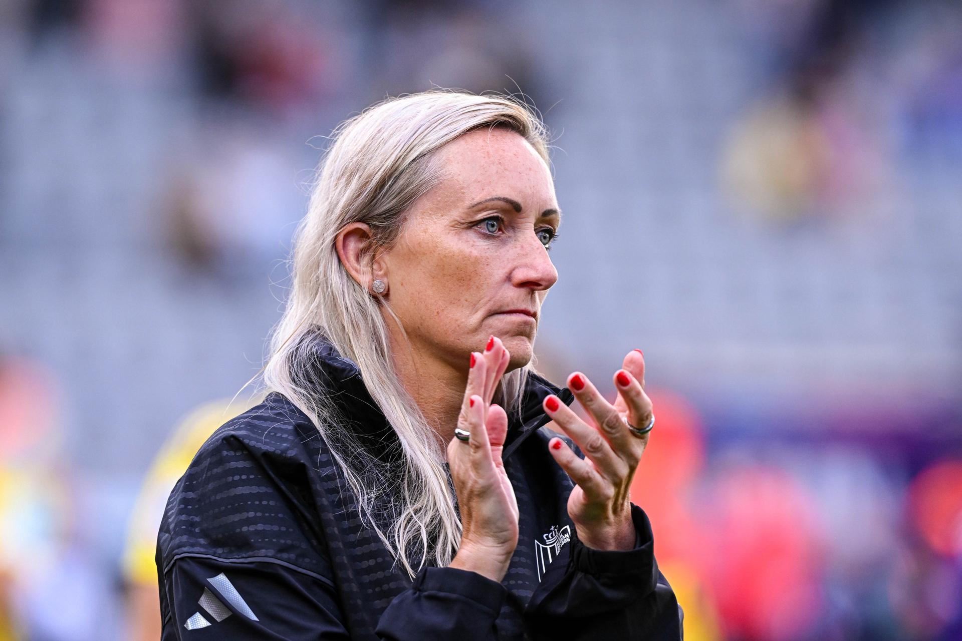 Elisabet GUNNARSDOTTIR head coach of Belgium afterthe women's UEFA Euro 2025 match between Spain and Belgium at Stockhorn Arena on July 7, 2025 in Thun, Switzerland. (Photo by Baptiste Fernandez/Icon Sport) BELGIUM ONLY