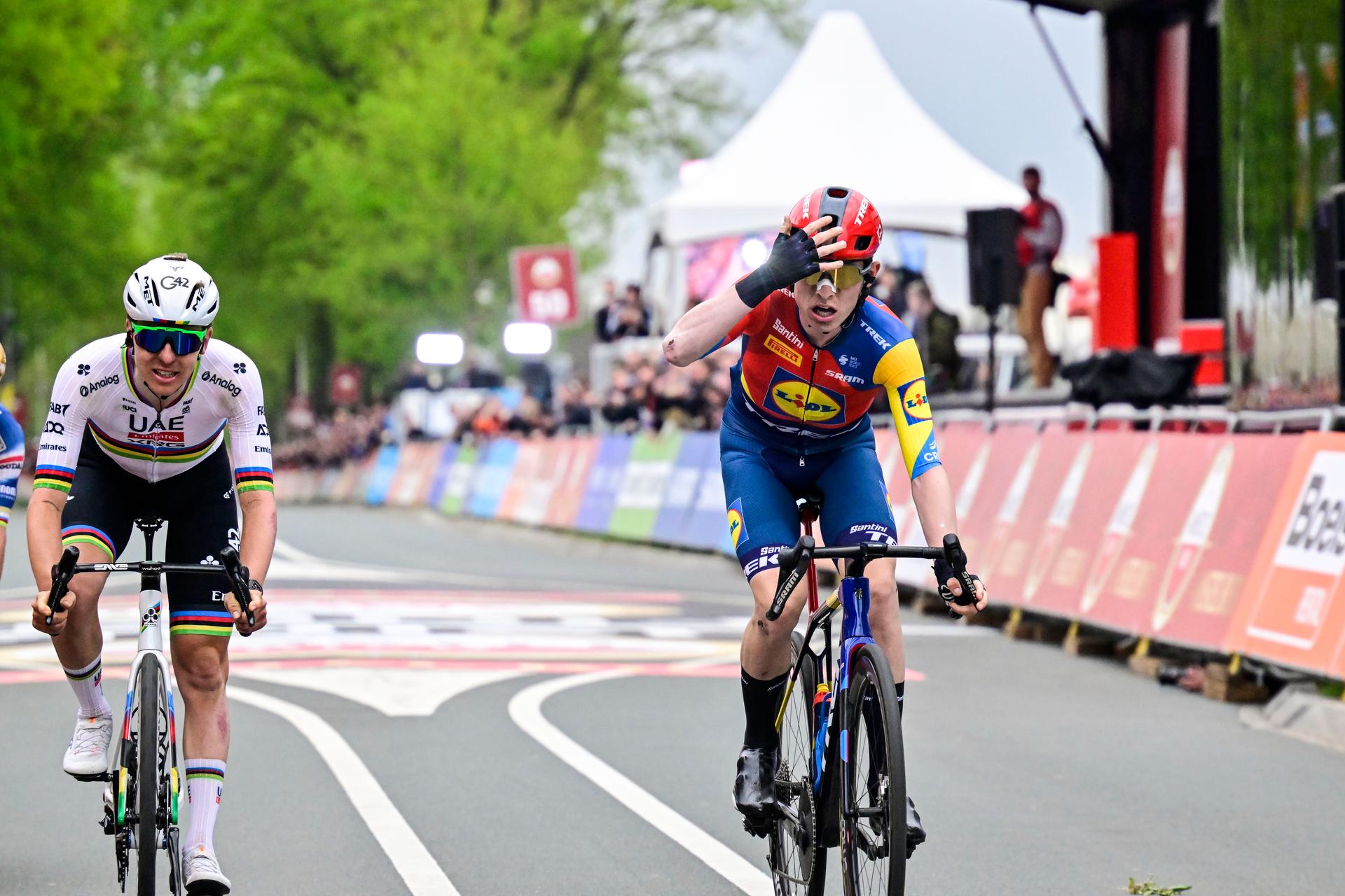 Danish Mattias Skjelmose Jensen of Lidl-Trek wins the men elite 'Amstel Gold Race' one day cycling race, 255,9 km from Maastricht to Valkenburg, The Netherlands, Sunday 20 April 2025. BELGA PHOTO DIRK WAEM