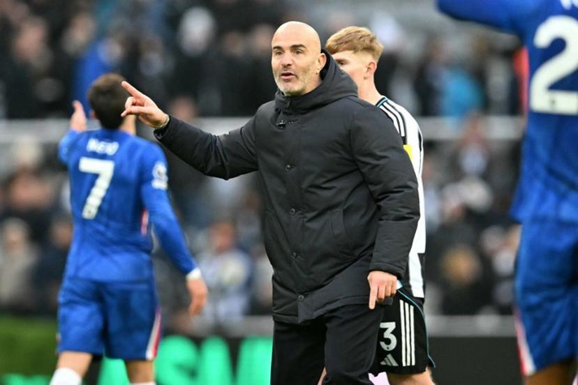 Chelsea's Italian head coach Enzo Maresca reacts on the pitch after the English Premier League football match between Newcastle United and Chelsea at St James' Park in Newcastle-upon-Tyne, north east England on December 20, 2025. The game finished 2-2. ANDY BUCHANAN / AFP