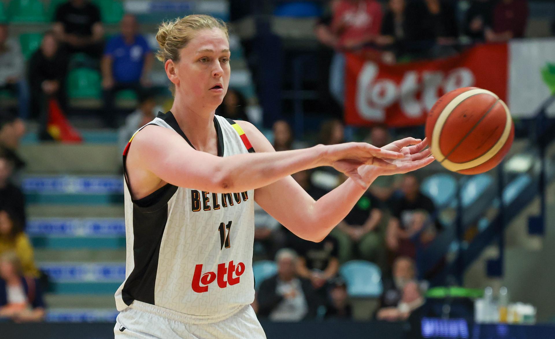 Belgium's Emma Meesseman pictured in action during a friendly basket game between Belgium's national team Belgian Cats and Italy, in Jemappes, on Friday 23 May 2025. BELGA PHOTO VIRGINIE LEFOUR